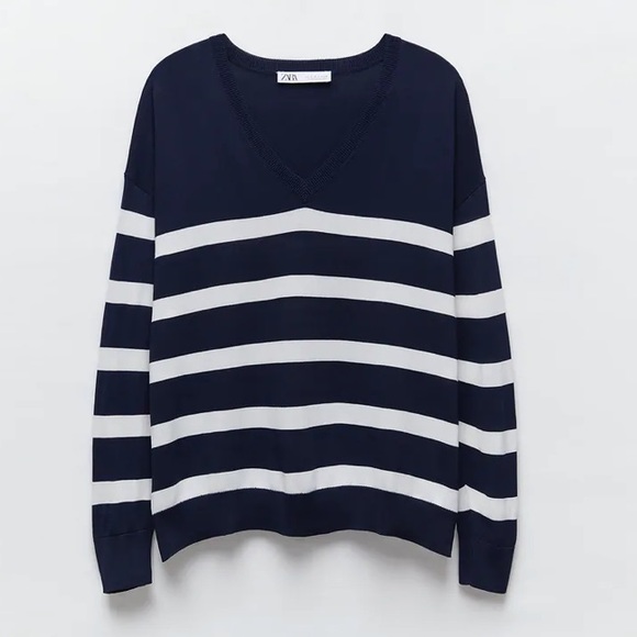 NWT Zara Minimalist RARE Preppy Long Sleeve Striped V-Neck Sweater - Picture 4 of 15